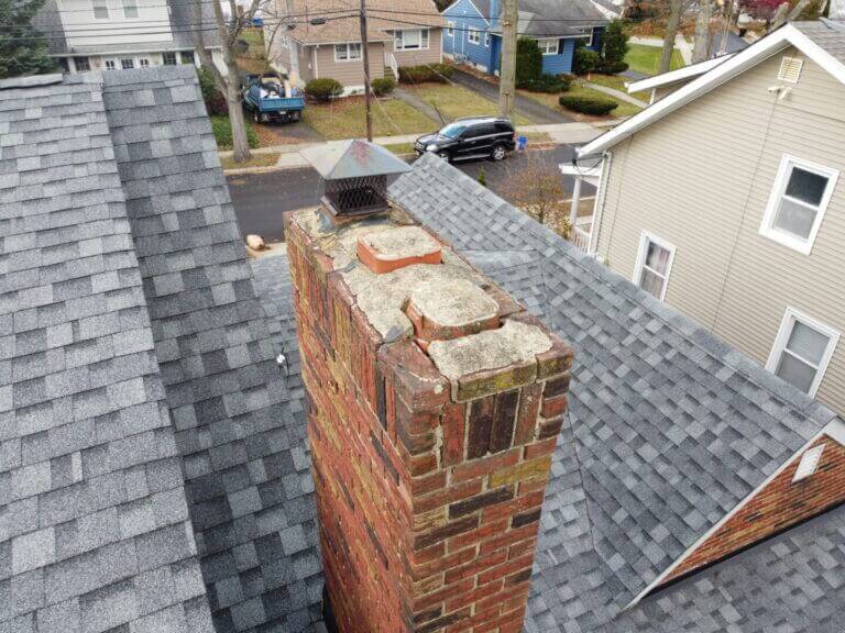 Chimney deterioration on a roof