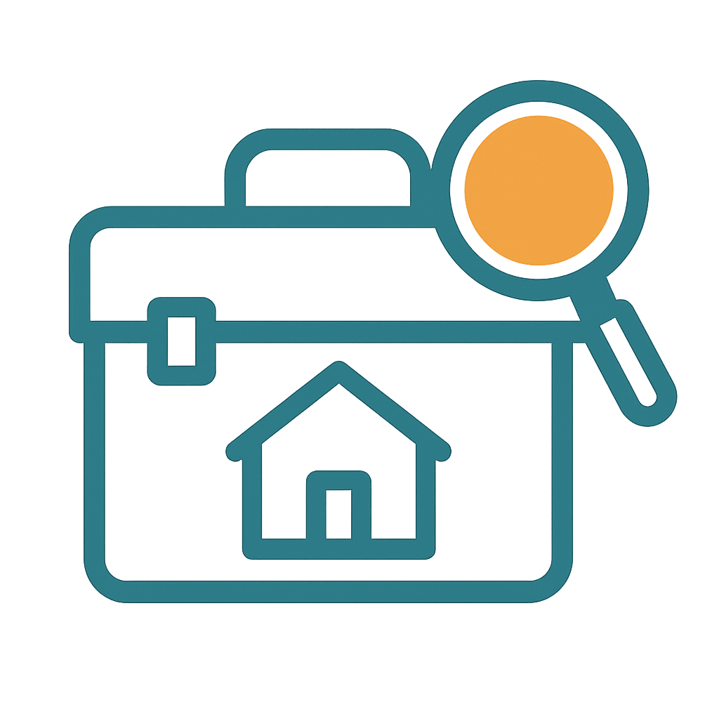 Home inspection toolbox with magnifying glass